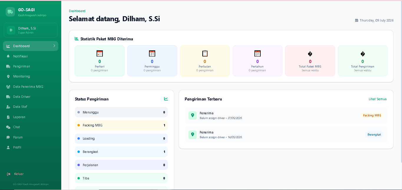 Portofolio Sistem Tracking Pengiriman Paket MBG SPPG KAJ